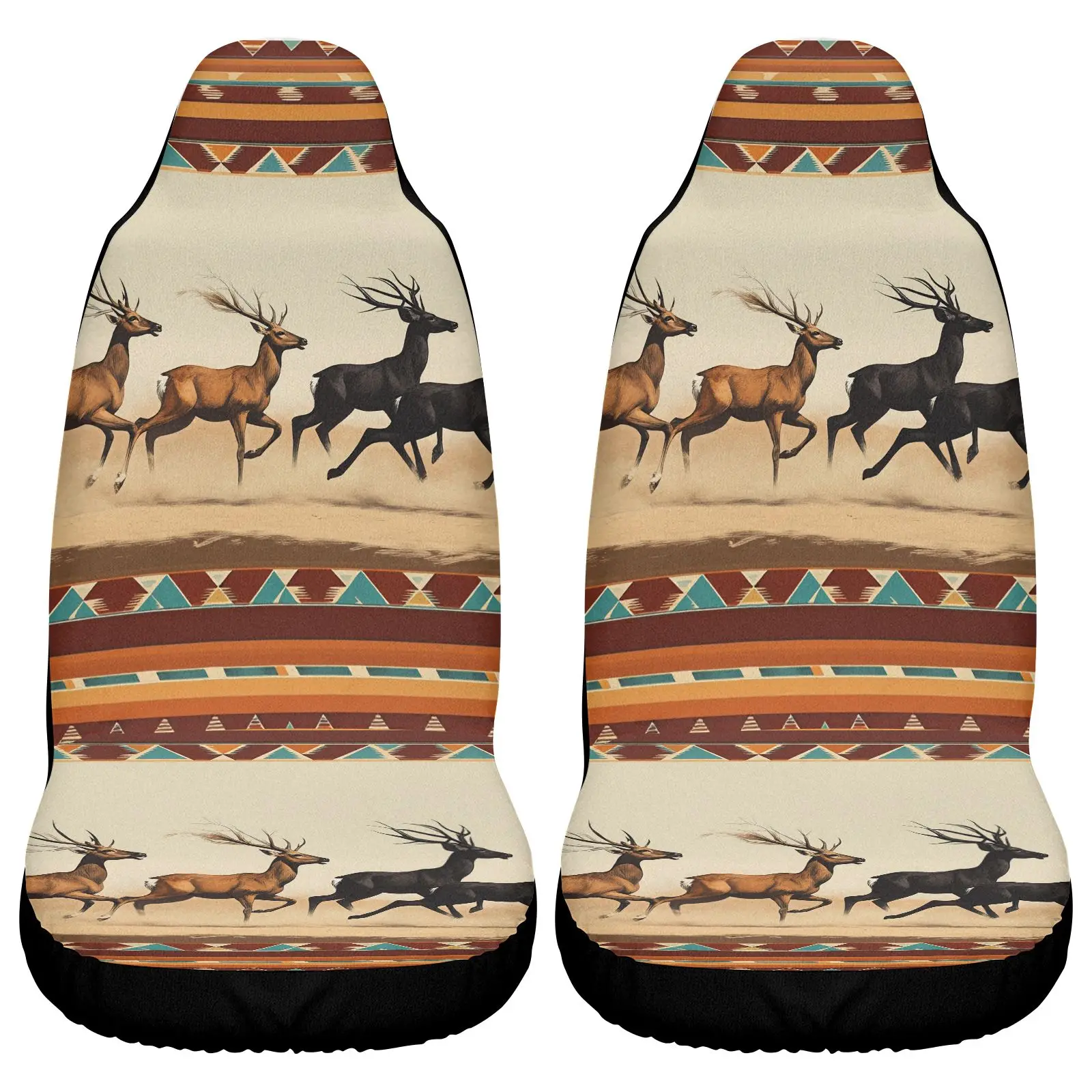 Car Seat Covers Tan With Deer And Tribal Pattern For Car Interior Decoration