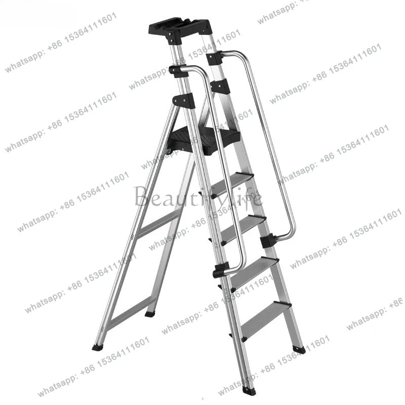 Aluminum  Indoor Household Folding Ladder Thickened A-Frame Telescopic Ladder Four Five Steps Engineering Handrail Staircase