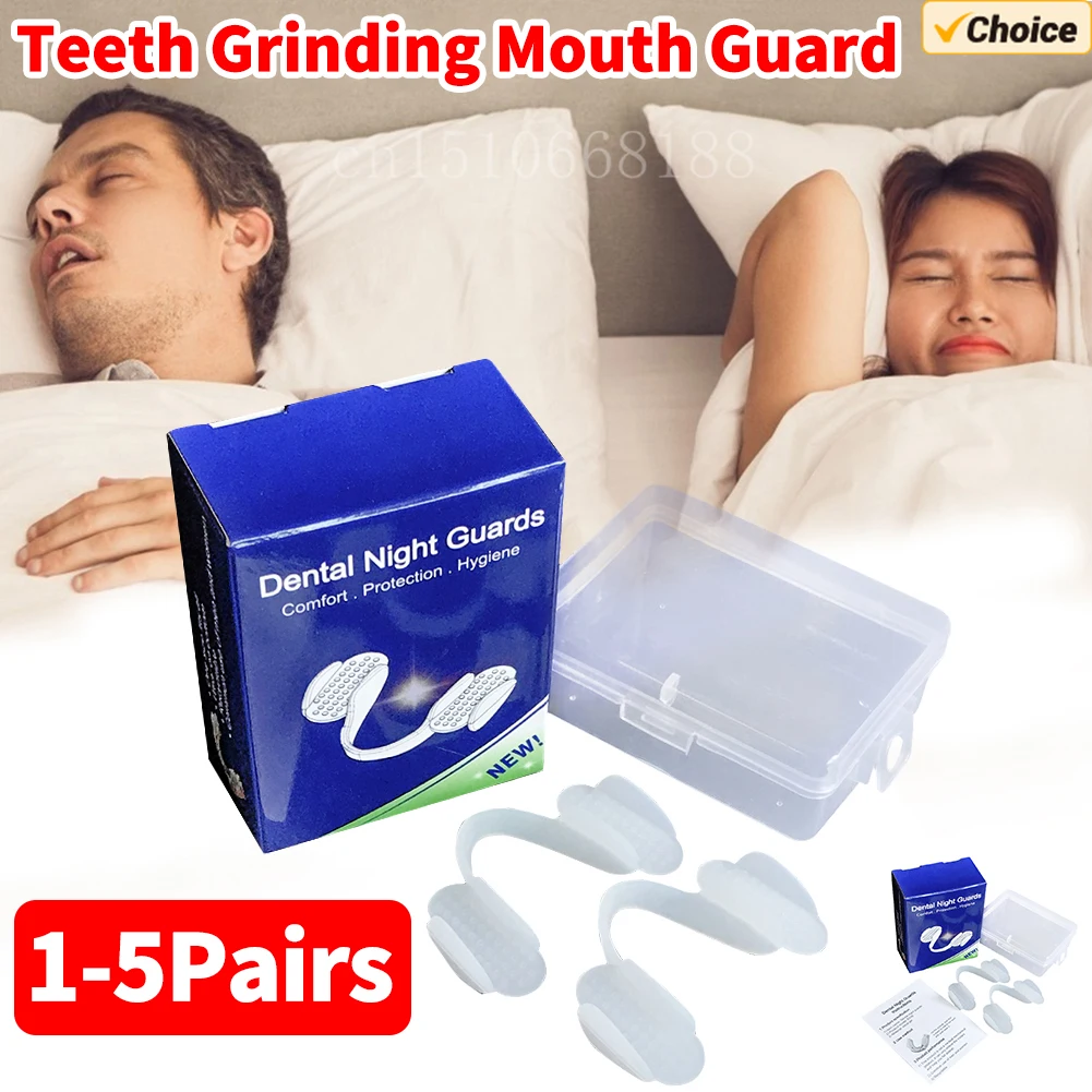 5-1Pairs Teeth Grinding Mouth Guard Night Bruxism Protector Universal Soft Silicone Anti-Clench Dental Splint Guard for Adults