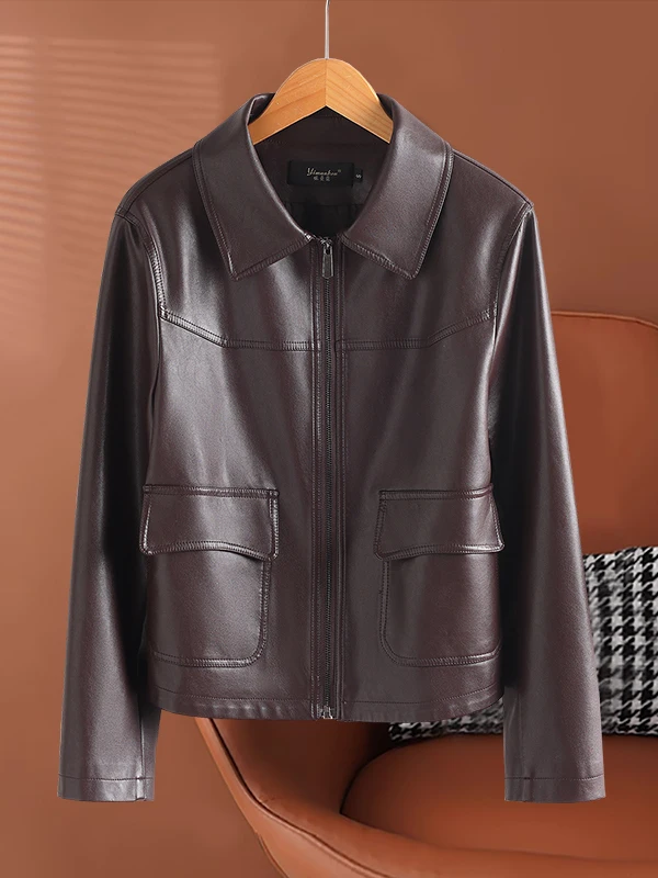 

Женская приталенная куртка из натуральной овечьей кожи Ning ort в винтажном стиле, весна-осень, высококачественная модная модель