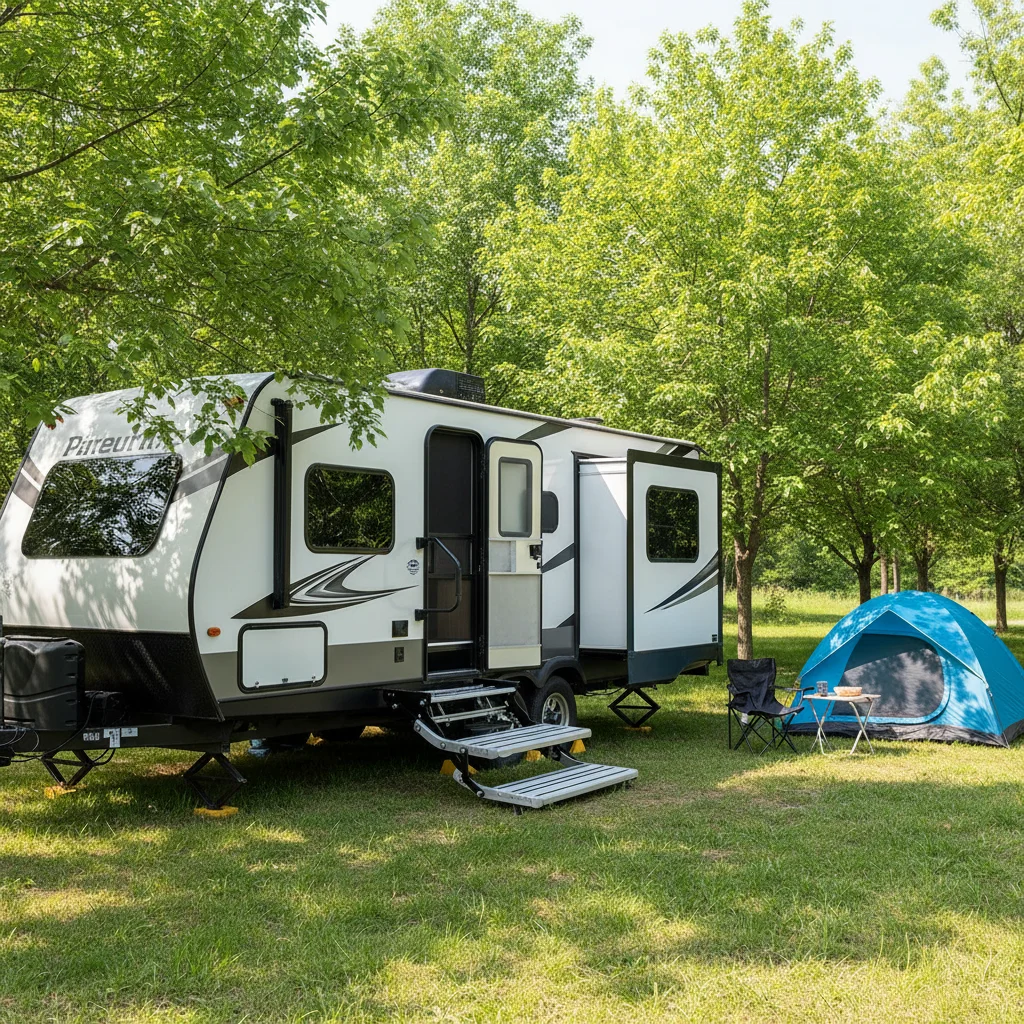 Passenger Side Aluminum Alloy Manual Folding Double Step for Motorhome Caravan Camper Trailer RV