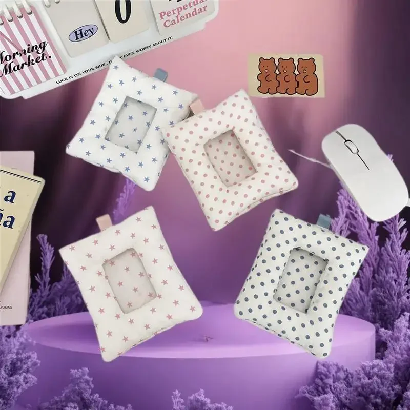 Lovely Padded Star Photocard Holder; Polka Dot Keychain Storage Display for Idol Photo