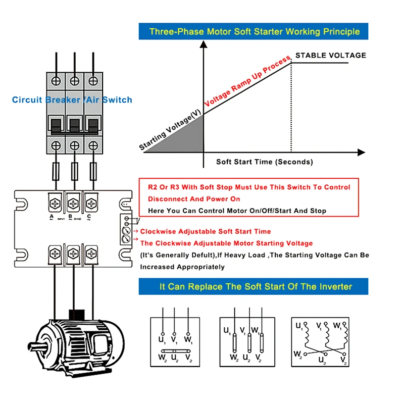 220V  Single-Phase Intelligent Motor soft Starter Soft Start Module Soft Start 50-60HZ Compatible 2/3/4/ 6/ 8KW SSR-100WA-R(4KW)