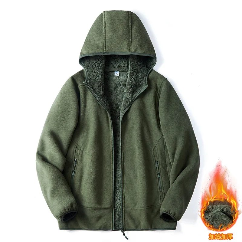 EU Size Winter Winfproof Hiking Jackets Men's Outdoor Camping Fleece Jacket Coats with Pockets Tactical Work Oversized Overcoat
