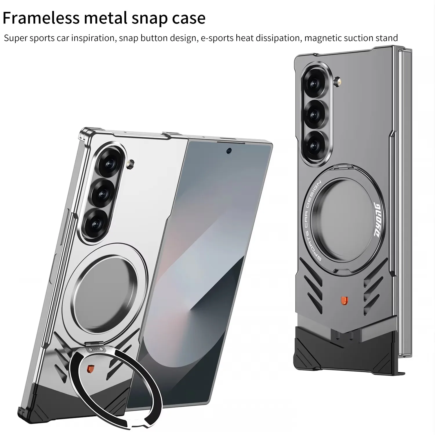 Aluminum Alloy Metal Frameless Bracket Magnetic Case For Samsung Galaxy Z Fold 6 Z Fold6 5G Case 360° Rotating Ring Holder Coque