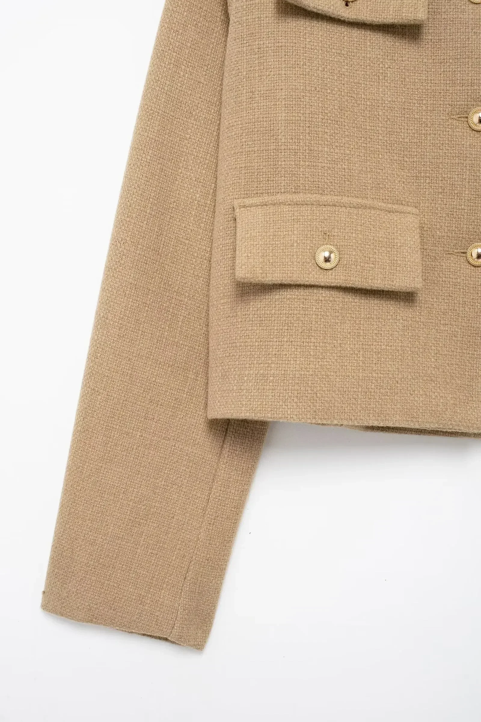 معطف كلاسيكي بأكمام طويلة ورقبة دائرية للنساء ، توب أنيق بأزرار لأعلى ، ديكور رفرف ، نحيف وكاجوال ، قصير ، موضة جديدة ،