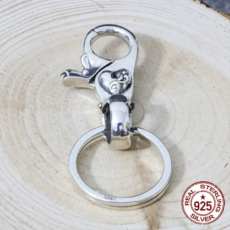 S925 sterling silver heart-shaped waist hanging fashionable keychain gift silver ornament car motorcycle keychain