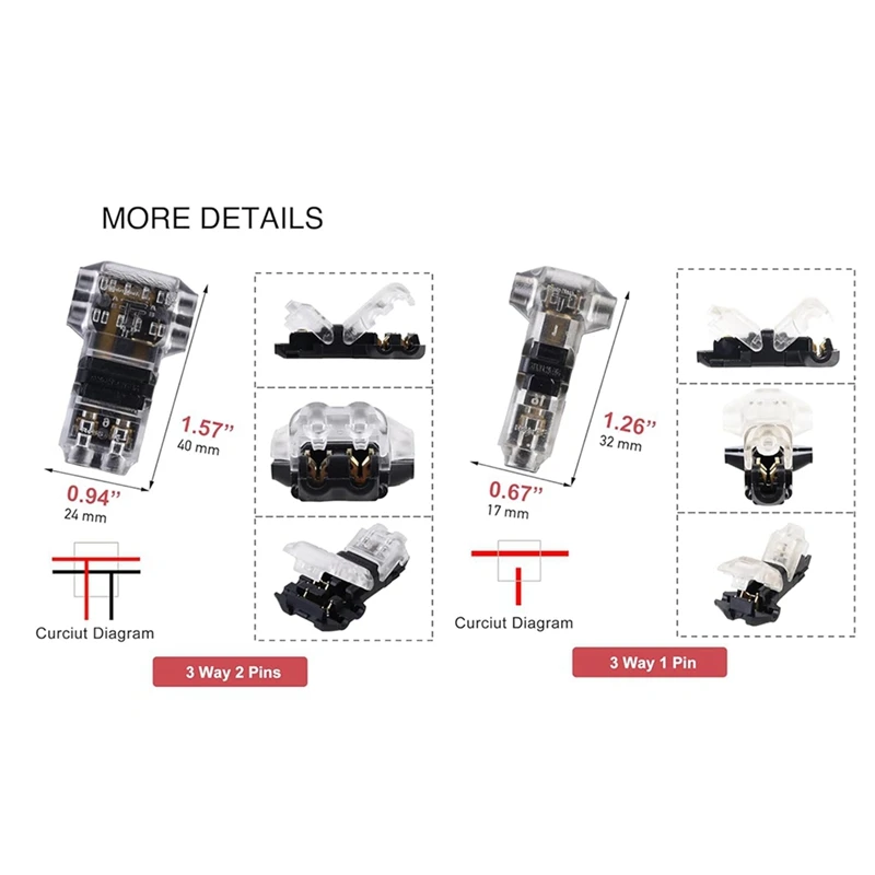 T Tap Wire Connectors 3 Way Splice 12 Pack for 14-18 AWG No Wire Stripping