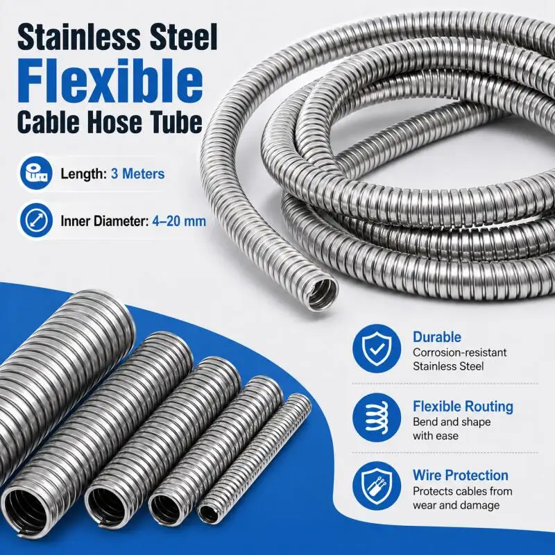 1Pcs 3meters 4/6/8/10/13/16/20mm 304 Stainlesss Steel Corrugated Pipe Wire Line Cable Conduit Protect Hose