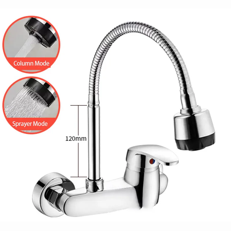 

Brass Chrome Kitchen Faucet Wall Mounted Cold Hot Water Mixer Balcony Washing Mop Basin Bibcock Tap Swivel Spout Mop Pool Tap