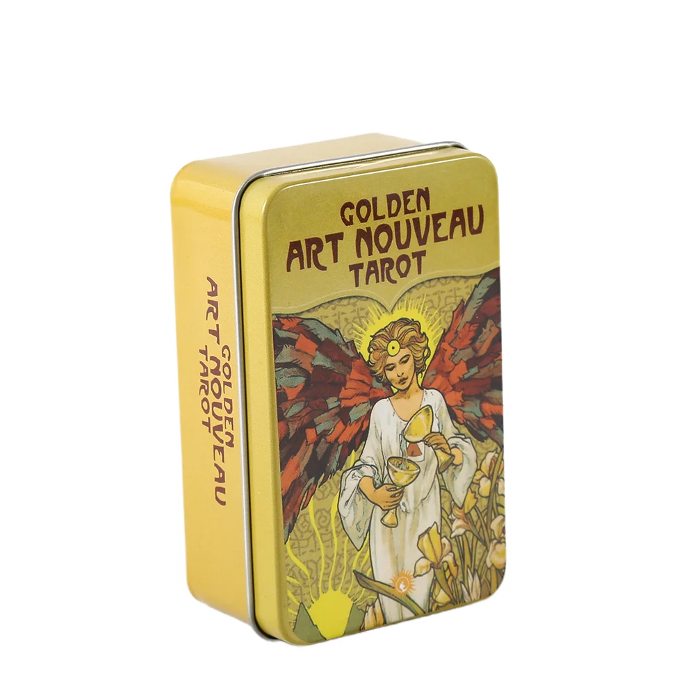 Golden Art Nouveau Tarot cards orange-plated Edge in Metal Tin Box 10cm*6cm board games with paper manual