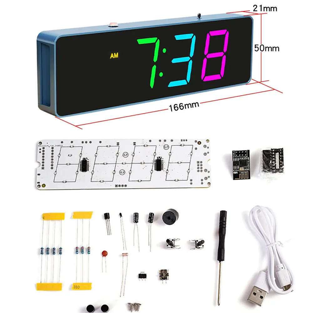 ESP8266 Color RGB Clock DIY Kit LED Alarm Clock Mini Decorative Electronic Digital Alarm Display Temperature Date Week Snooze