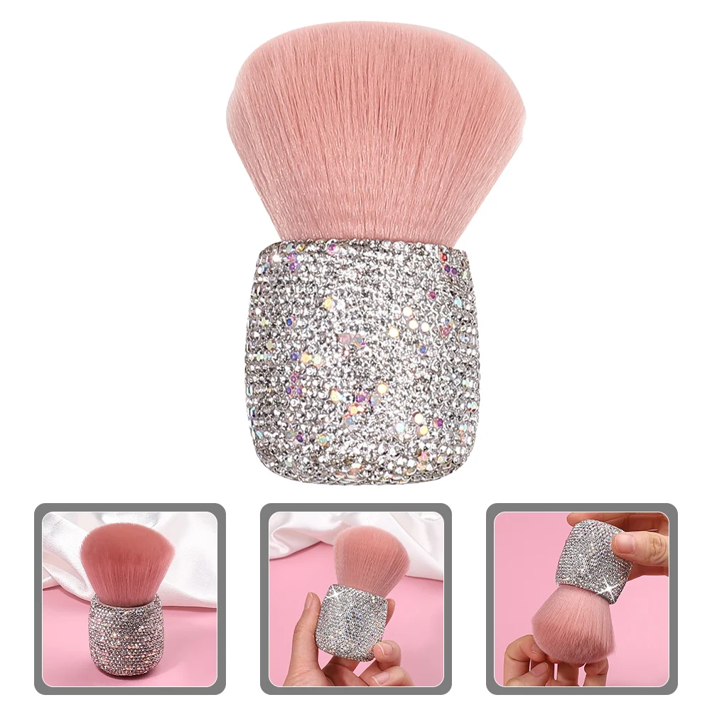 Brocha de setas, brochas de maquillaje para base, colorete, limpieza de uñas, cabeza de plástico rosa brillante, portátil