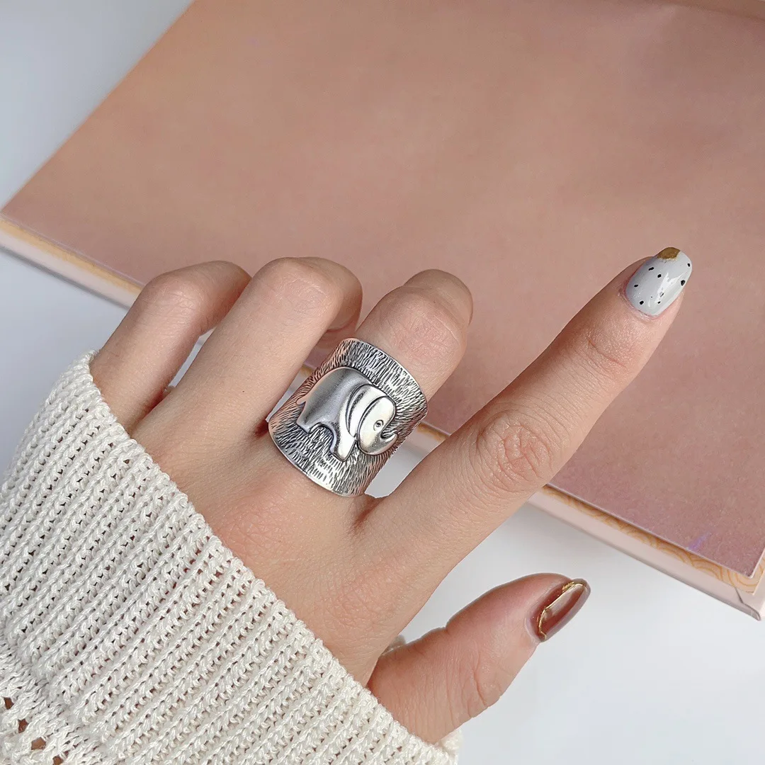 Retro Elephant Wide Ring Dla Kobiet Mężczyzn Srebrny Kolor Vintage Styl Etniczny Otwarty Pierścionek Punk Gothic Akcesoria Projektant Biżuterii Prezent — zdjęcie 5