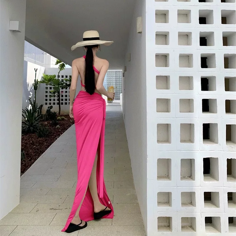 Vrouwen Zomer Tropicat Strand Vakantie Outfit Dame Skew Neck Bandage Split Rok Sets Vrouwelijke Feestdiner Banketten Reizen 2 stuks Pak