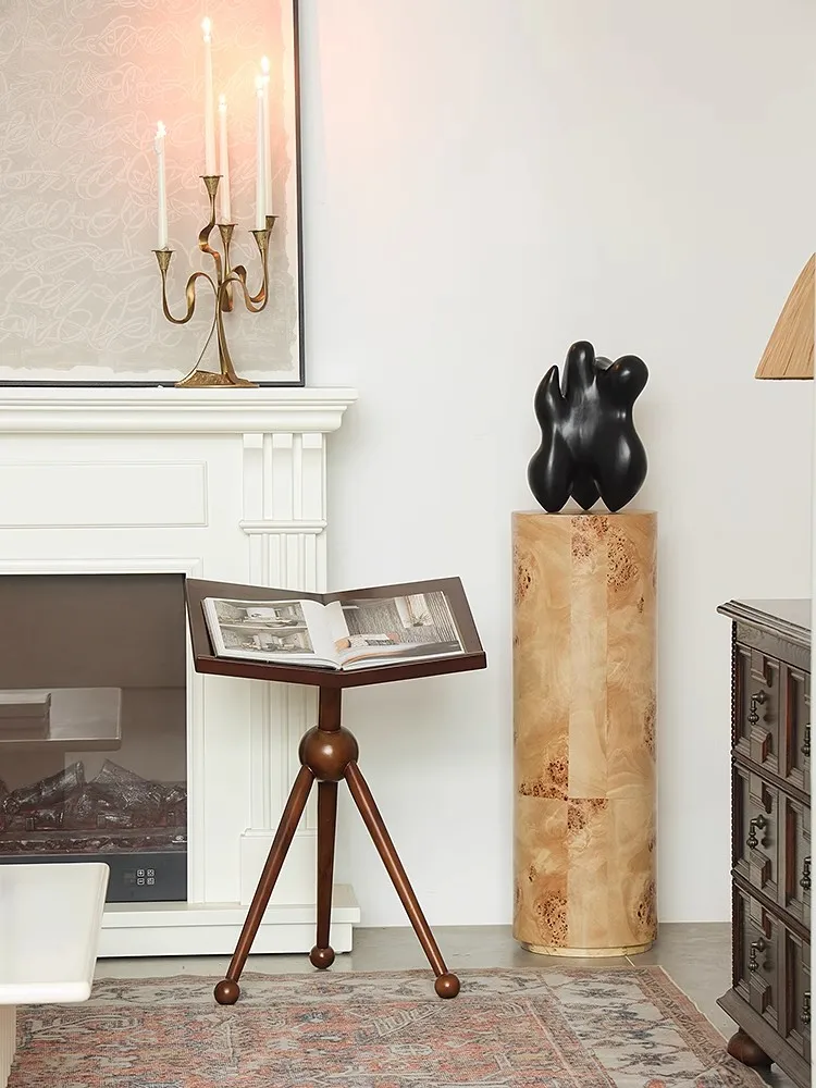 French Vintage Solid Burl Wood Sculptural Pedestal Base Black Abstract Art Decorative Ornament Home Vase Display Table Custom