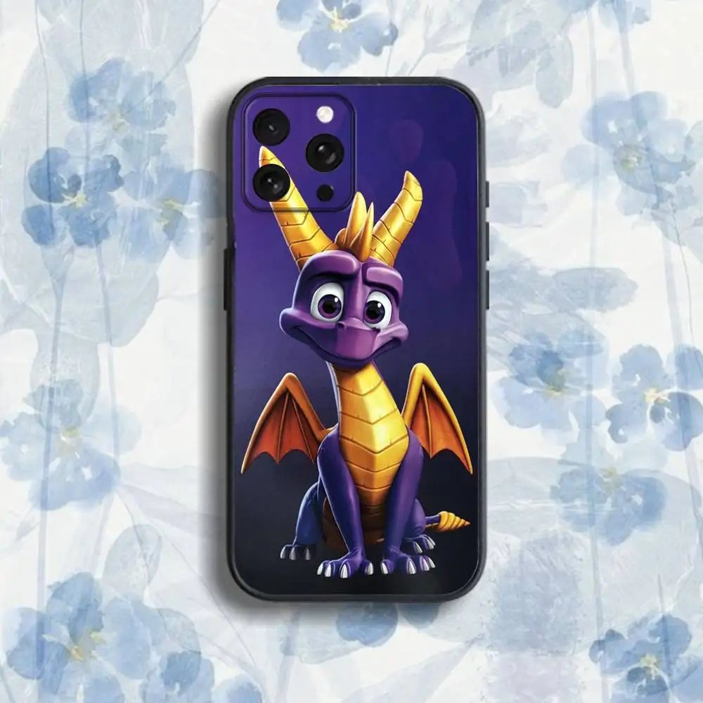 Leuke D-Dragon Spyro telefoonhoesje voor iPhone 17,16,15,14,13,12,Pro,Max,Plus,E,SE4,Air,Mini zwarte softbox