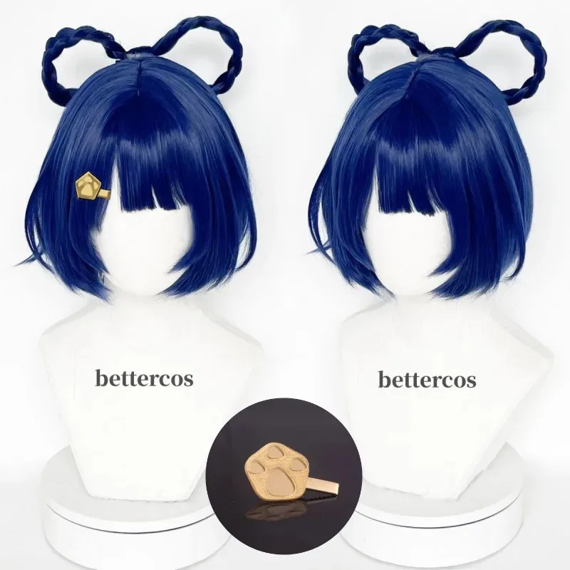 Xiangling شعر مستعار تأثيري 30cm قصيرة الأزرق الداكن تأثيري الباروكات مقاومة للحرارة بيروكات صناعية