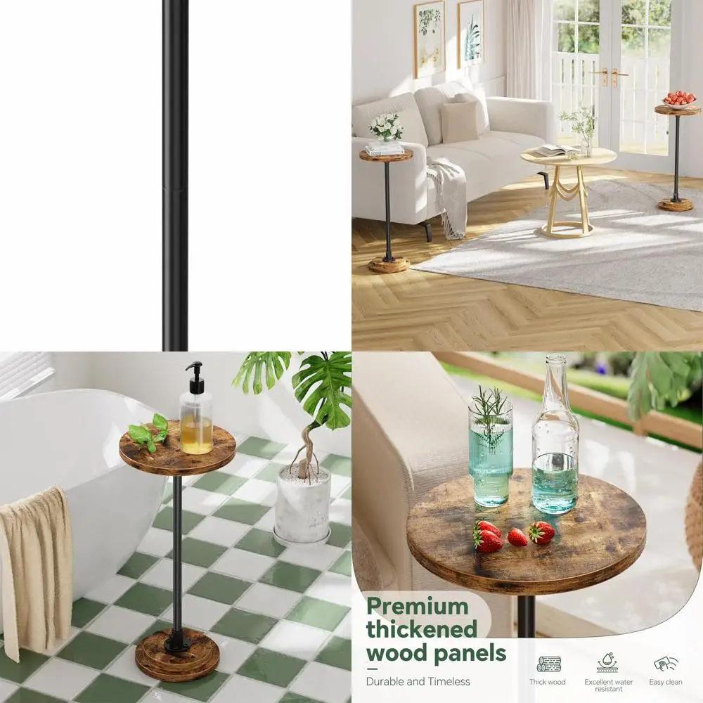 

Rustic Brown Living Room Coffee Table, Round Side Table, Sofa End Table & Nightstand for Bedroom