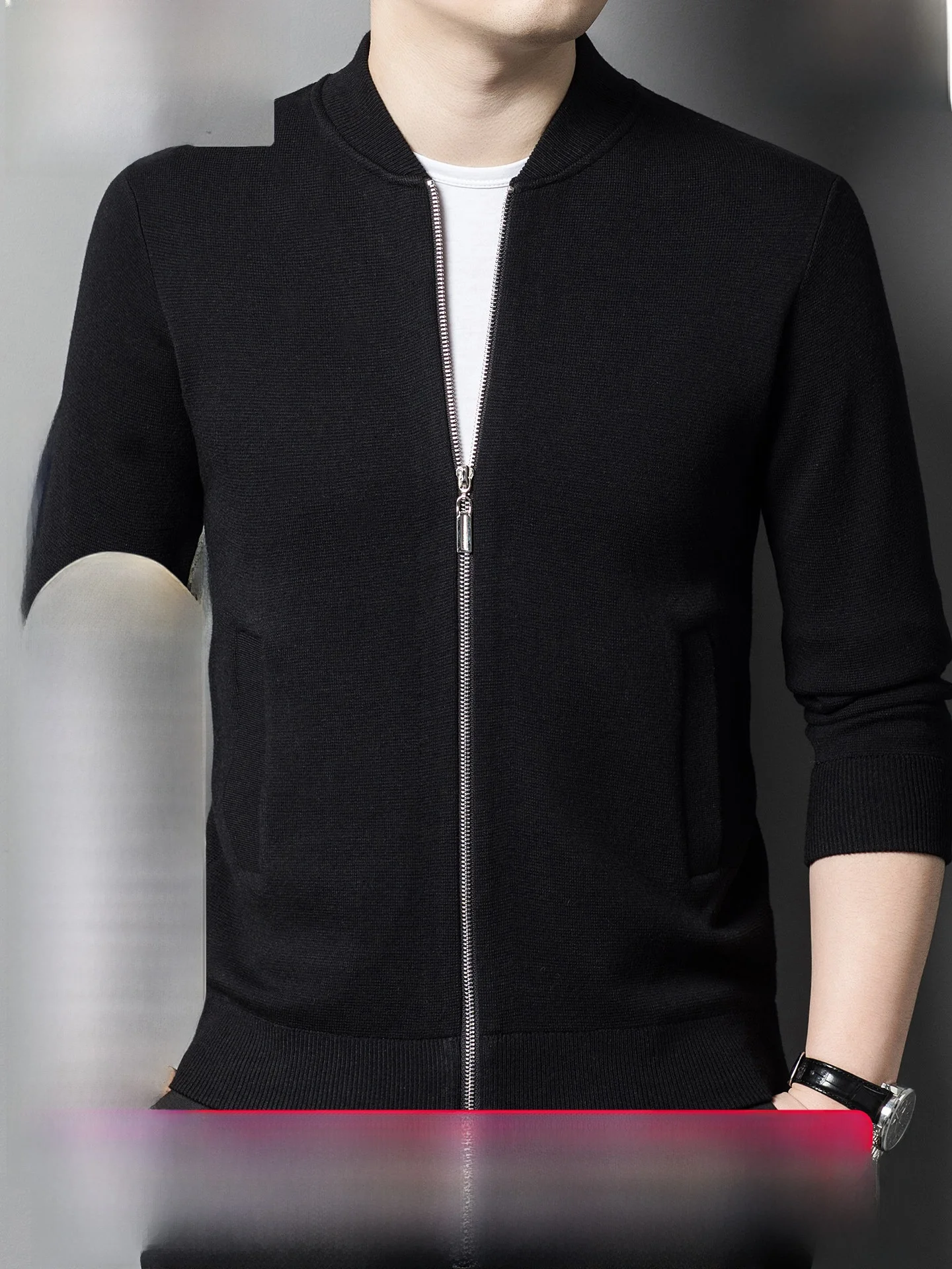Hengyuanxiang Men's Knitted Cardigan Jacket Thickened Casual Style Spring Autumn Zipper Closure Long Sleeve Pure Color Coat
