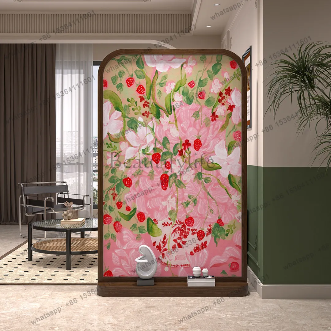 French cream style flower screen porch shading movable partition solid wood