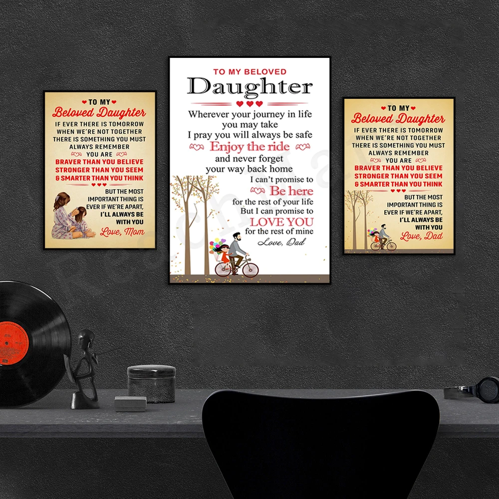 Gifts for Daughter I'll Always Be by Your Side Inspirational Quotes from Mom and Dad for Daughter Art Poster Gifts Home Decor