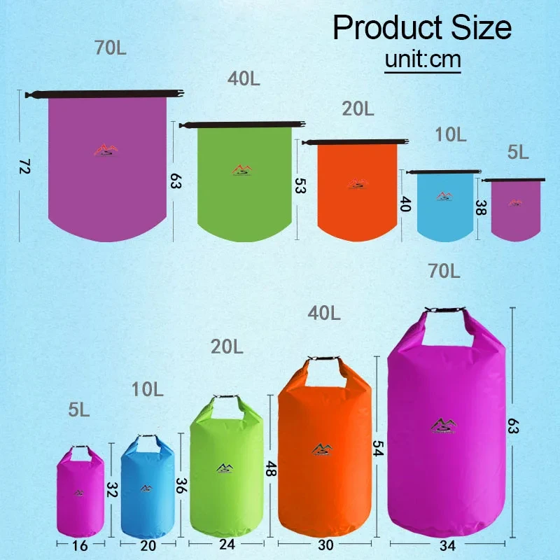 Waterproof Storage Drift Bag 5L10L20L40L70L High Capacity Waterproof Dry Bag Sack For Boating Fishing Rafting Trekking Swimming