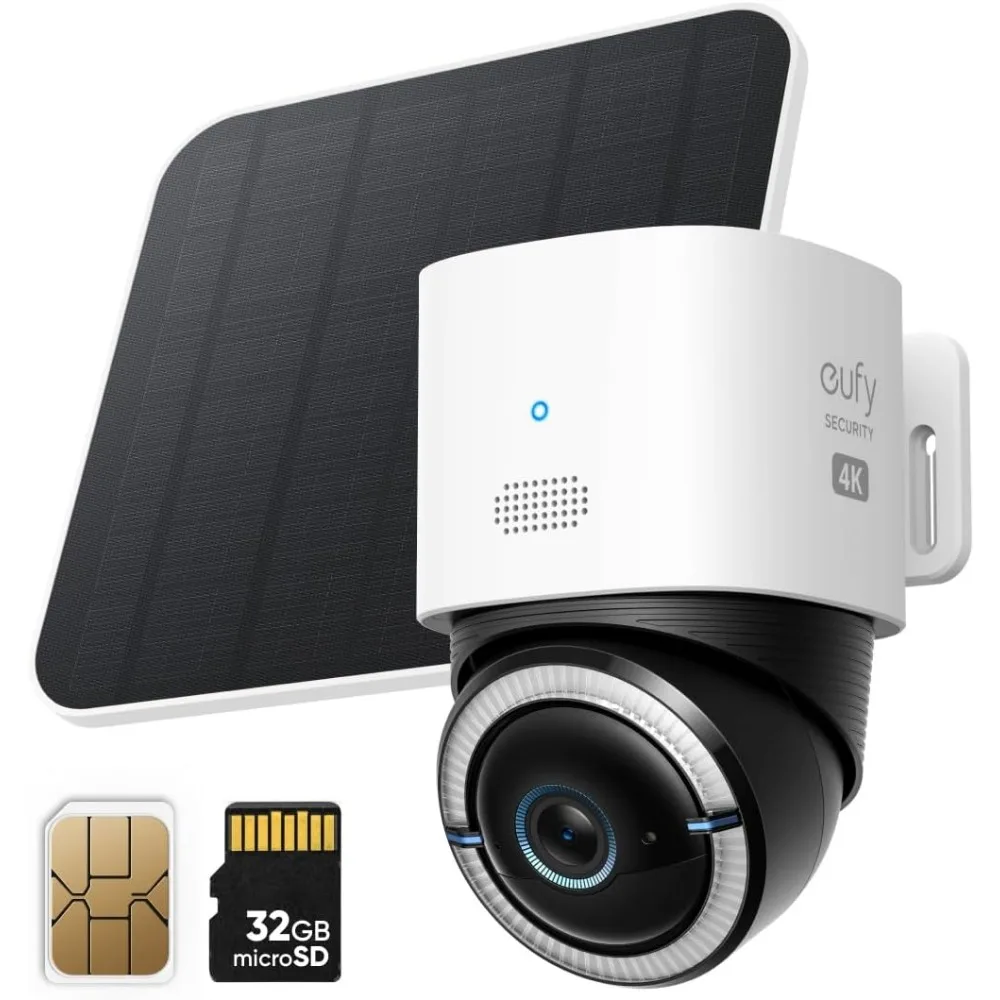 4G LTE 4K Solar Security Cameras Outdoor, Wireless, Pan-Tilt, 4G/Wi-Fi, AI Tracking, Includes SIM and 32GB SD Card