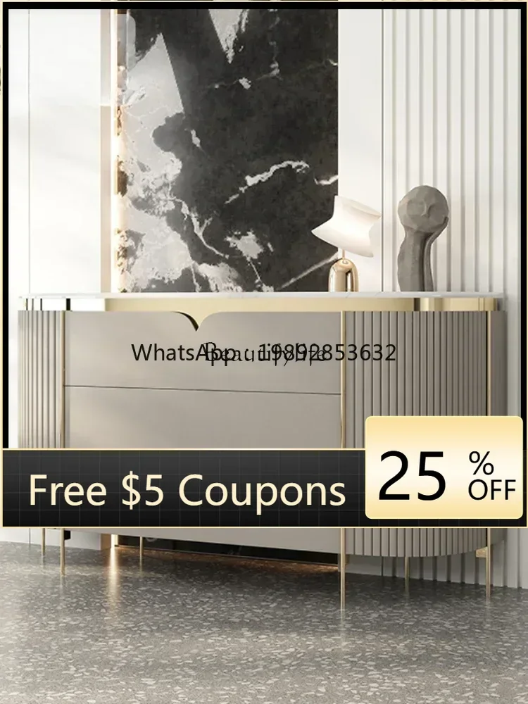 

W1 05-*Italian minimalist solid wood light luxury high-end marble entrance chest bedside storage cabinet