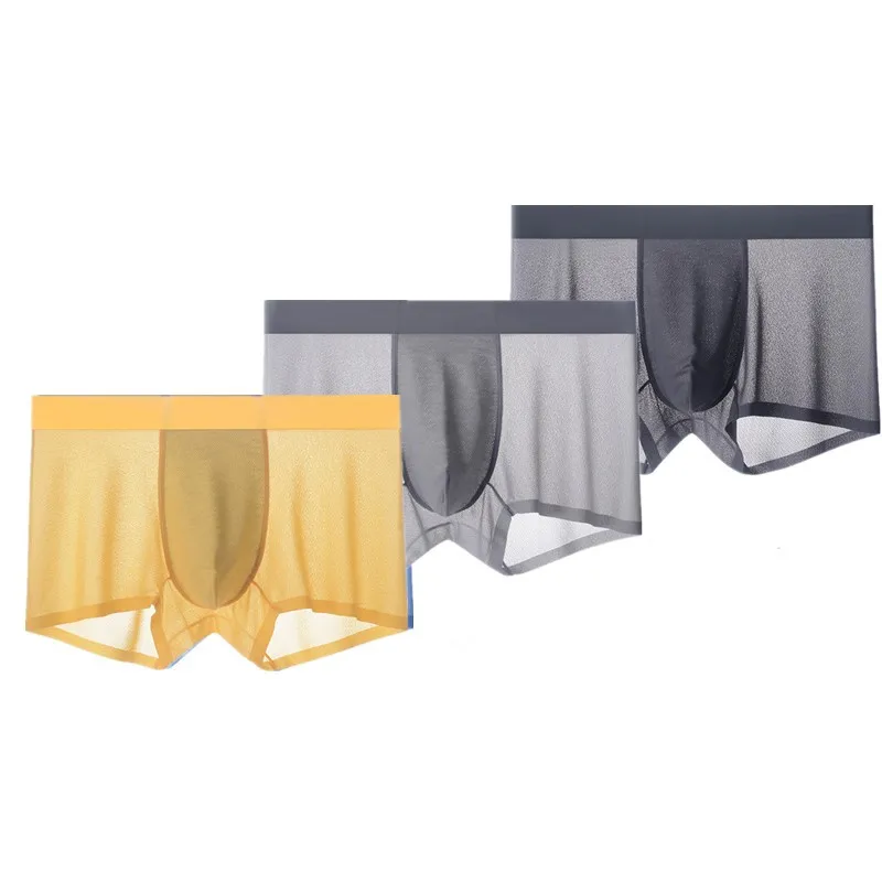 BOWEYLUN جديد الحرير الجليد العسل فقاعة شبكة سلس ملابس داخلية للرجال بلون تنفس سراويل بوكسر للرجال