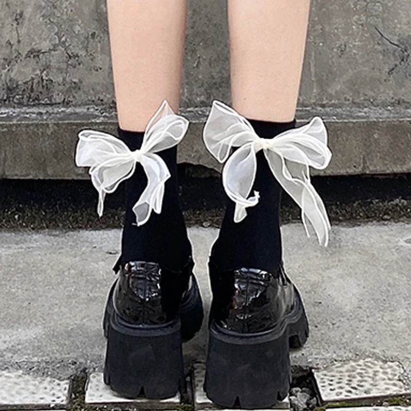 

Exquisite Princess Girls Solid Color Heel Bow Socks Women Vintage Lace Ruffle Frilly Ankle Sock JK Anime Cute White Lolita Socks