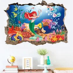 3D Mermaid Princess Underwater Scenery Porthole Wall Stickers For Girls Room Decoration Mural Art Diy Home Decals Kids Gift