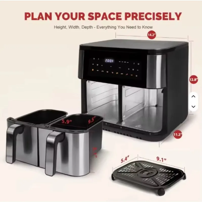4.1-5L Dual Basket Air Fryer, Smart Touch Screen, Sync Function, Multifunctional Household Kitchen Appliance