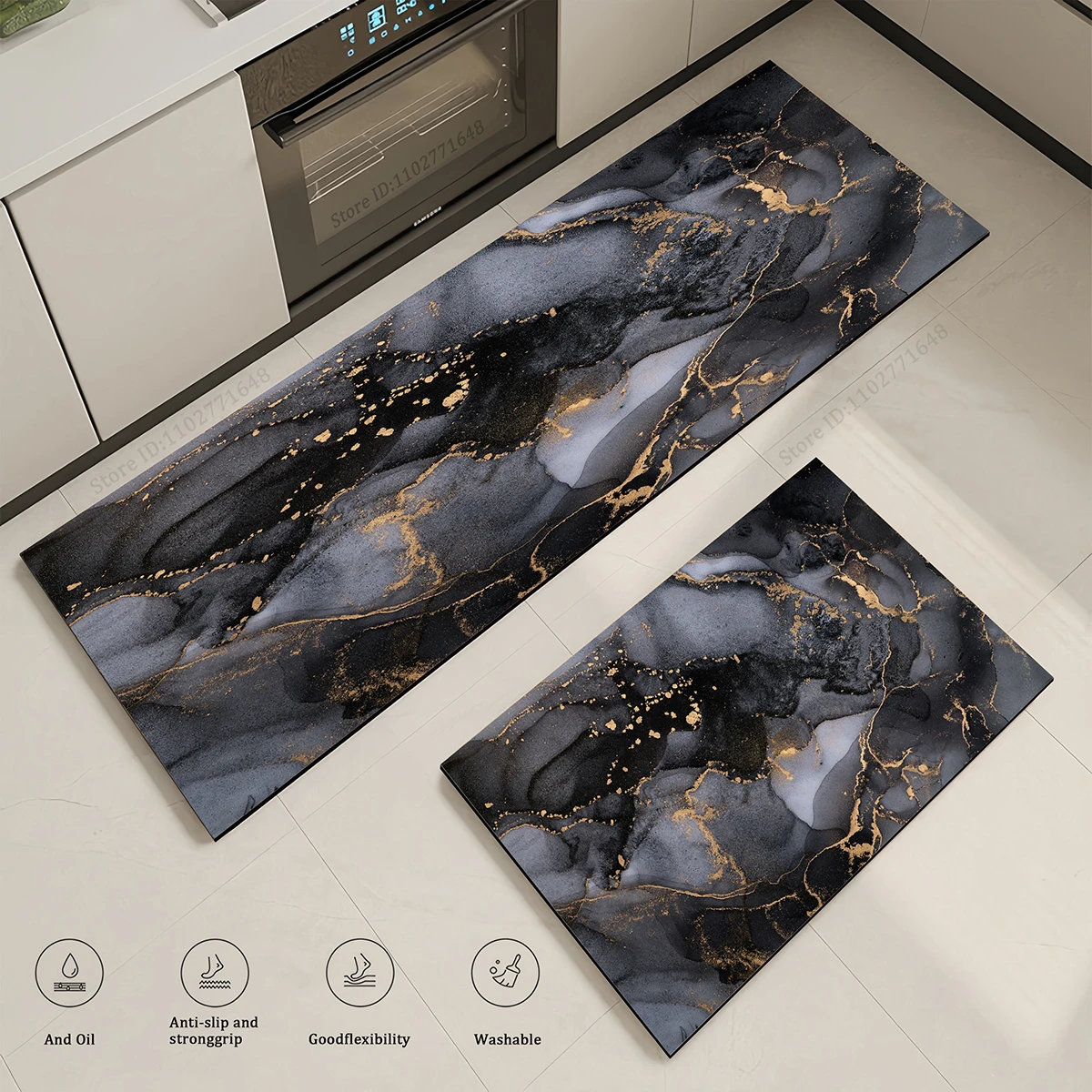 

Kitchen Corner Mat Marble Pattern Doormat Carpet Durable Absorbent Non-Slip Entrance Bedside Rug Washable Living Room Waterproof