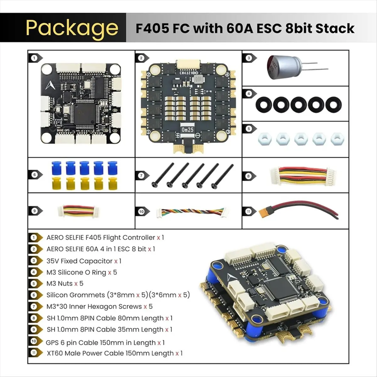 《Factory Direct》H743 Flight Controller with 60A 8 Bit ESC 30x30 Stack,Supports 2-6S LiPo,O3,Dual BEC,for INAV, FPV and Racing Dr