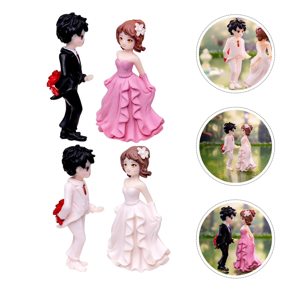 

2 Pcs Marriage Proposal Couple Characters Bride and Groom Figurines Photo Resin Couples Bedroom Decor