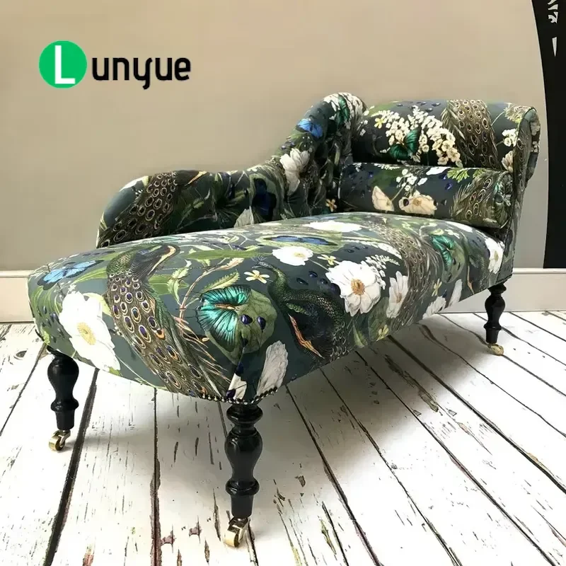 Retro Peacock Flower Print Leisure Chair Elegant Upholstered Single Sofa for Living Room Hotel Decoration Comfortable Stylish