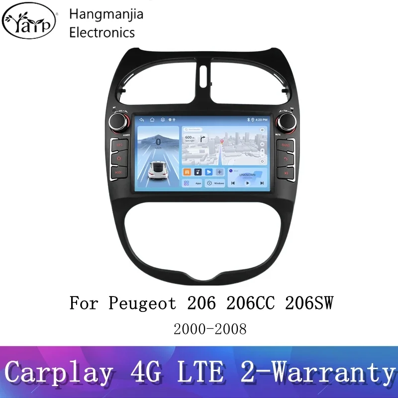 hangmanjia Android 14  Radio For Peugeot 206 206CC 206SW 2000 - 2008 Wireless CarPlay Multimedia Player GPS Auto radio 2din DVD