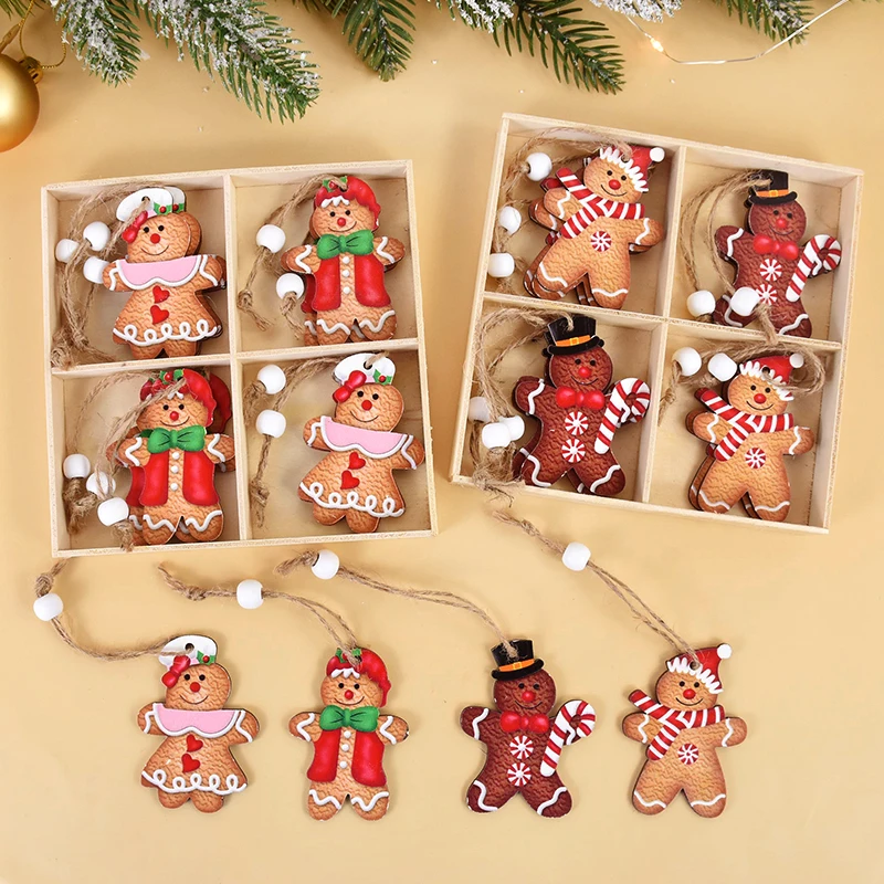 12Pcs Gingerbread Man Wooden Decor Christmas Tree Hanging Ornament Kids Gift Christmas Party New Year Decoration For Home