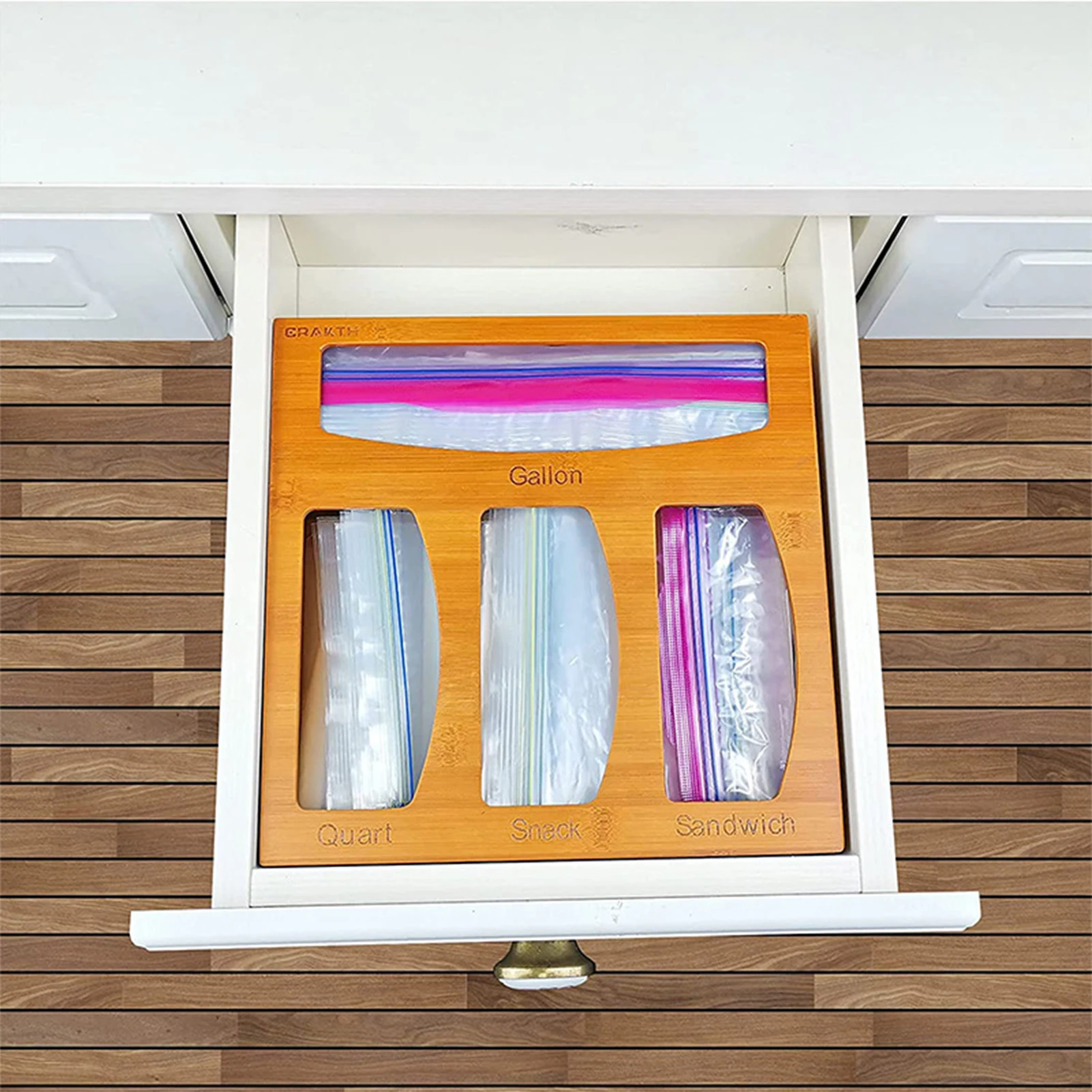 Ziplock Bag Storage Organizer And Dispenser For Kitchen Drawer, Suitable For Gallon, Sandwich & Snack Variety Size Bag