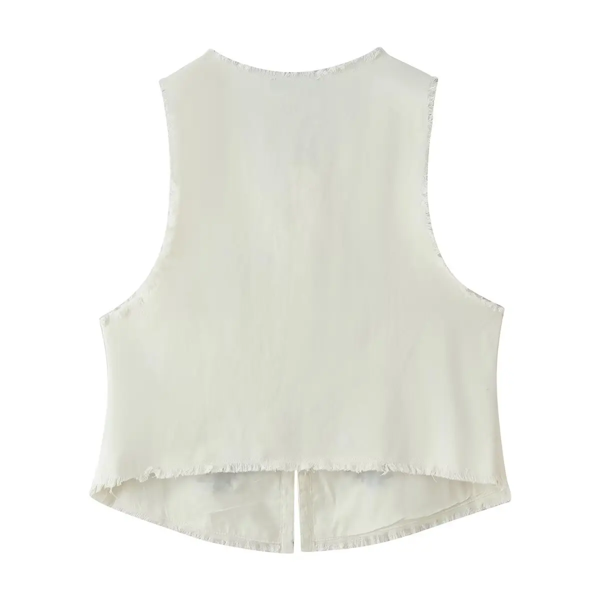 DUOPERI Women New Chinese Style Colorful Floral Embroidered Top Sleeveless Round Neck Raw Edge Vest Casual Vest