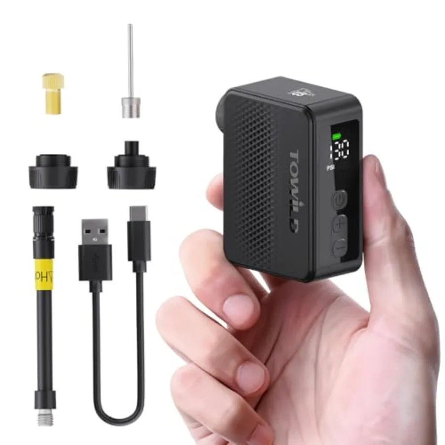 

A13 Bike Pump 130 PSI Small Bicycle Pump with Gauge, 30Mins Fast Charging Portable Electric Mini Air Pump, Smart Auto-Off Tire