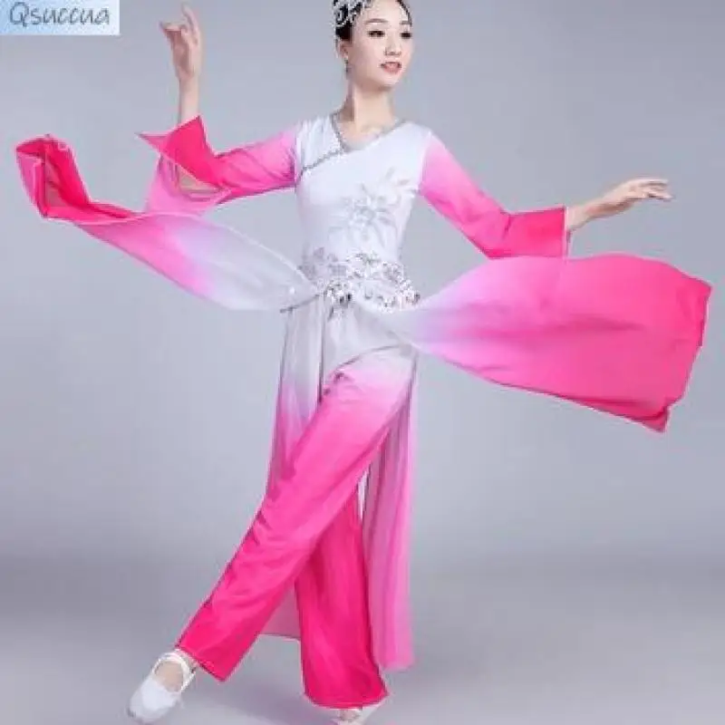 Dança clássica Performance Traje, Fêmea Dança Folk Suit, Yangko Prática, Fan Dance, Tinta