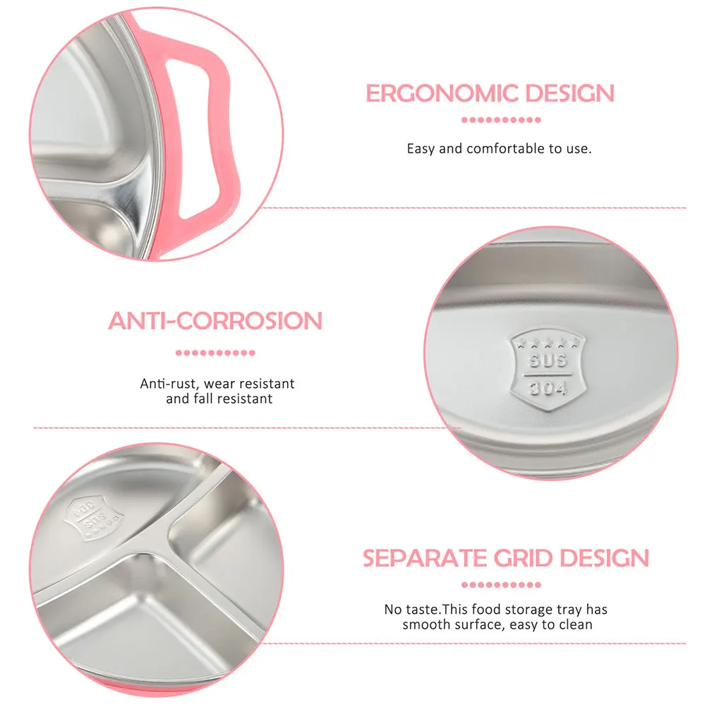 

Stainless Steel Divided Plate Food Serving Kids Lunch Box Sectioned Meal Prep Compartment Plates Microwave Dishwasher Safe
