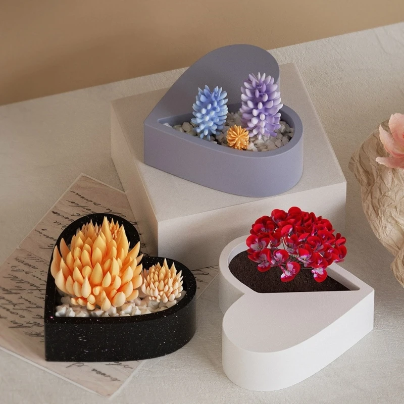 High Temperature Resistant Silicone Heart Mold for Candle Cups Easy Release Flower Pots Mould Stylish Home Decoration