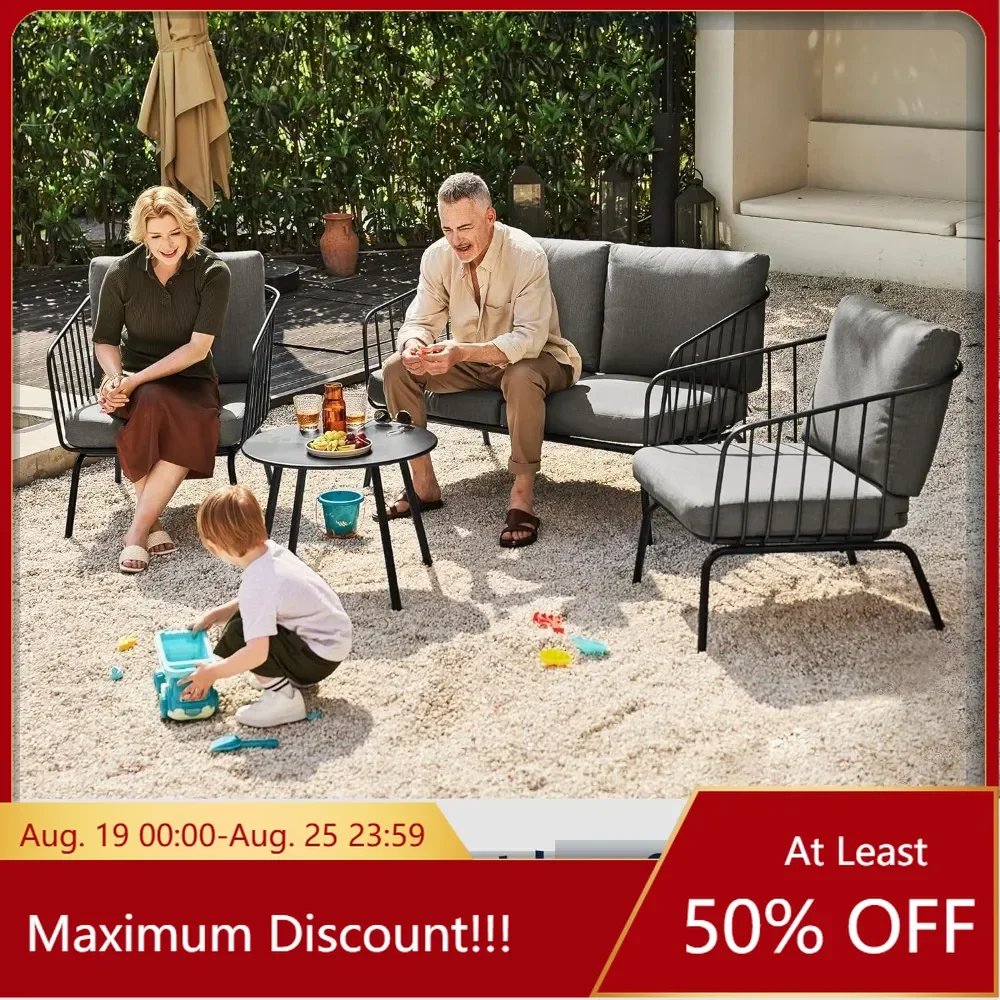 

Outdoor Furniture with Thick Cushion Sofa and Coffee Table, Outdoor Bistro Set, Small Space, Balcony and Porch