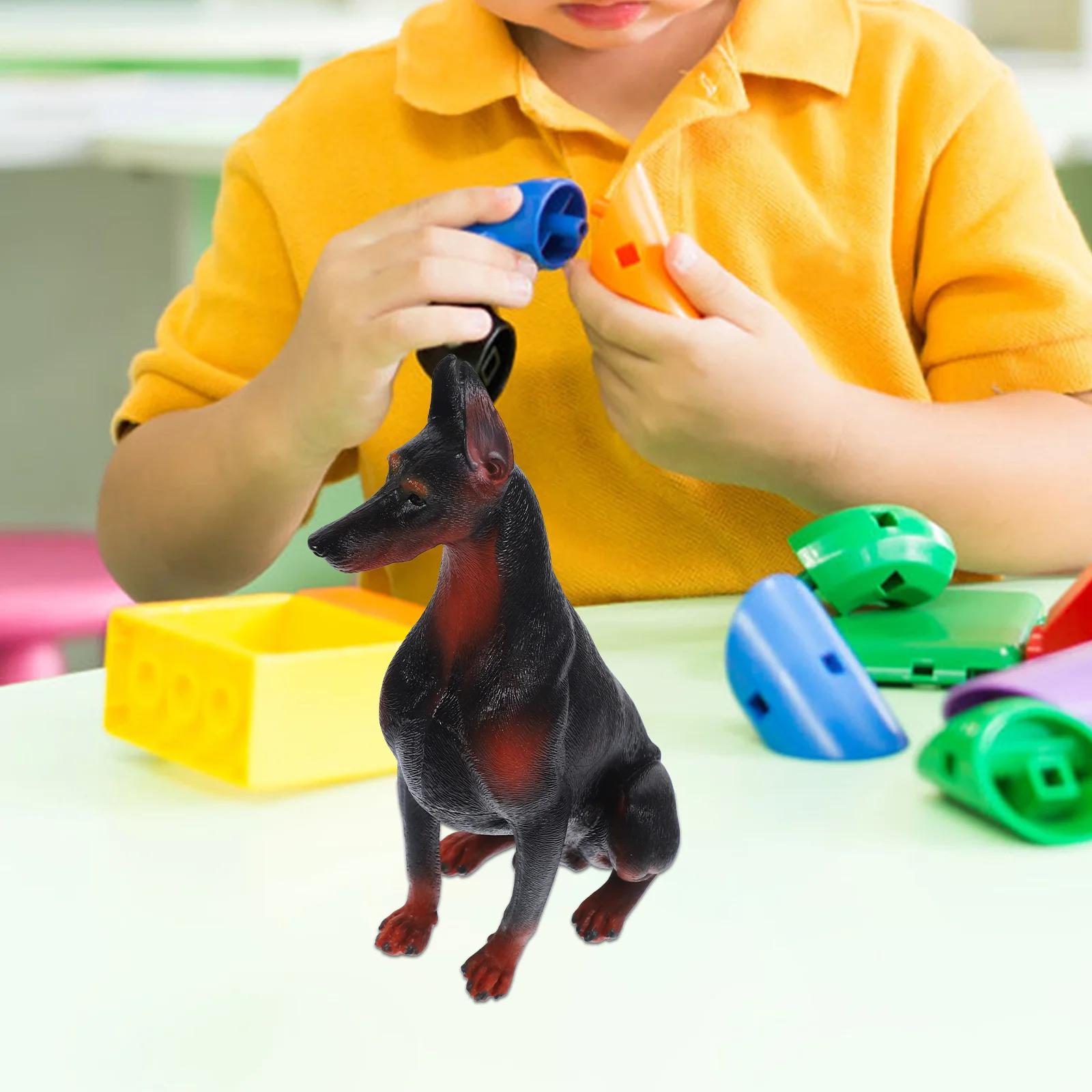 Animal Simulation Doberman Pinscher Model Decoration Desktop Dog Puppy Sculpture Black Realistic Figures Toy Child