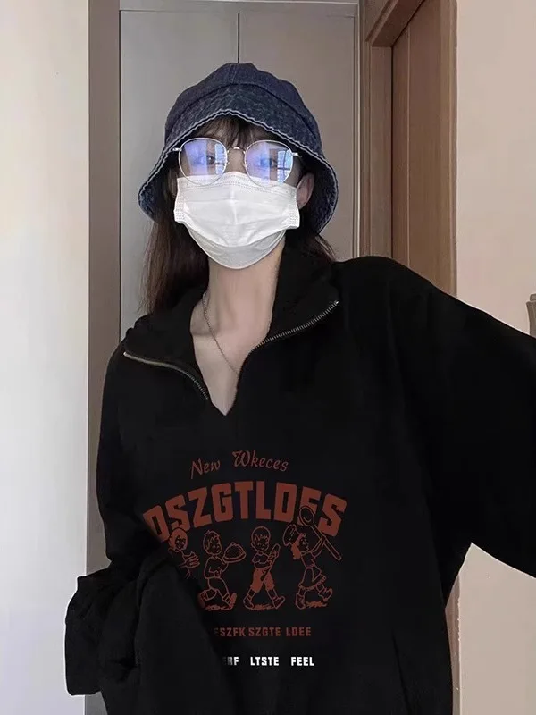

Women's Oversized Hoodie V-Neck Long Sleeve Fleece Lined Shirt Design Winter Slimming Top Comfortable Cotton Polyester B...