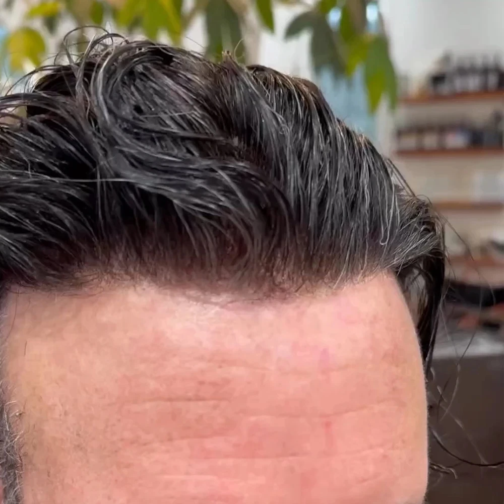 

Легкий 80% Плотность Коричневый Мужской Парик 0,02 мм Супертонкий Натуральный Волос Невидимый Vloop Серый # 565 Мужские протезы для парика из человеческих волос