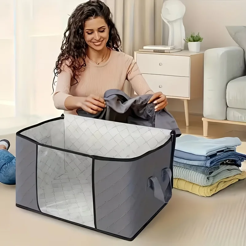 3-Piece Set of Extra-Large Capacity Zipper Storage Bags (With a See-Through Window) — Space-Saving Stackable Design